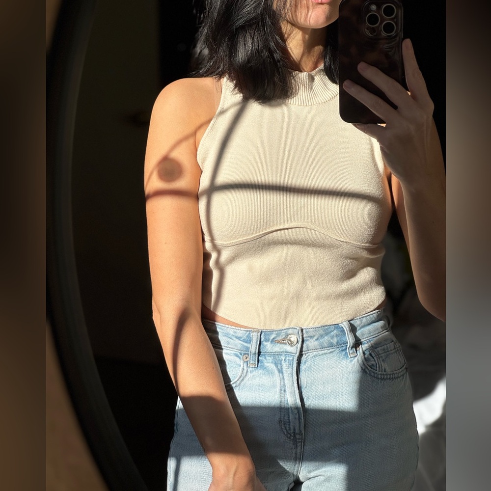 Papermoon Sleeveless Beige Knit Tank